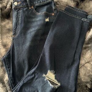 Express Curvy Slim Super High Rise Jeans with Modern Distressing